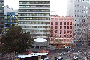 53 Walker St: Front of Building from Greenwood Plaza roof garden, click for Google Maps Street View