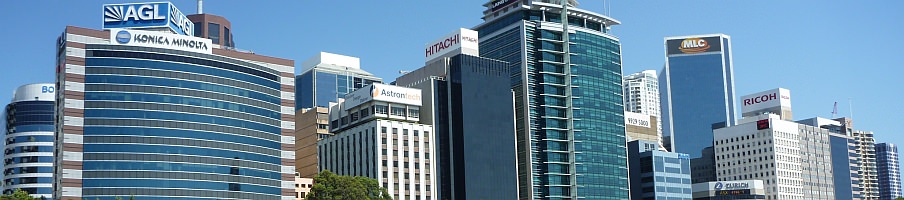 North Sydney Skyline from High St F3 overpass, showing 53 Walker St location on left of Astrontech building.